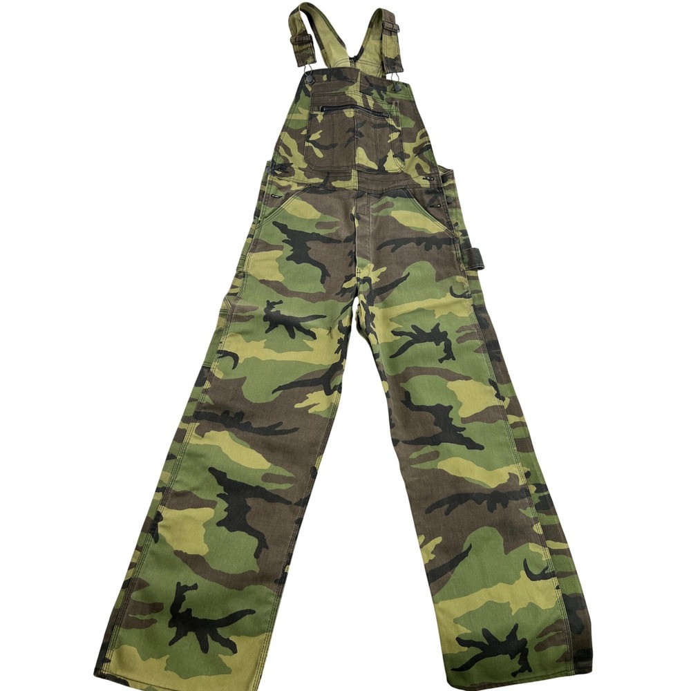 Vintage 70s Camo Bib Overalls 36x32 Men Deadstock Made in USA Scovill Carpenter